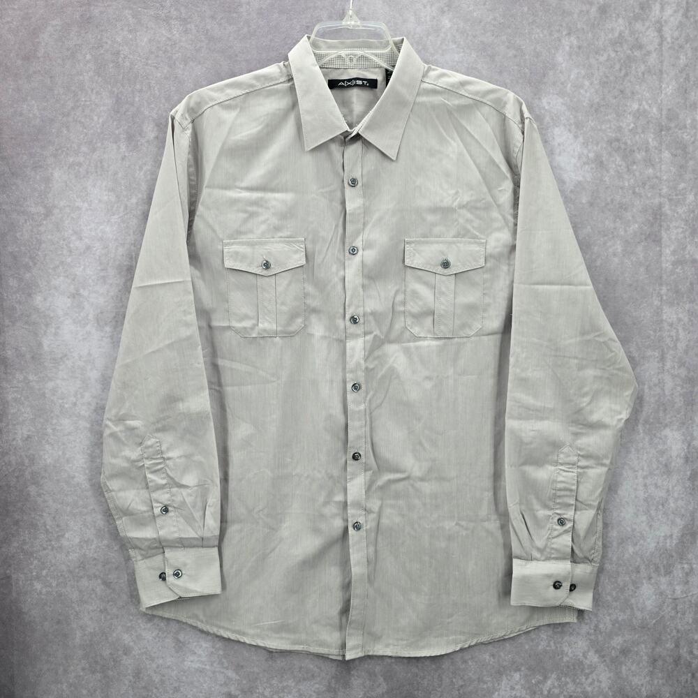 Axist Gray Button‎ Down Western Work Casual Stripe Long Sleeve Dress Shirt XL